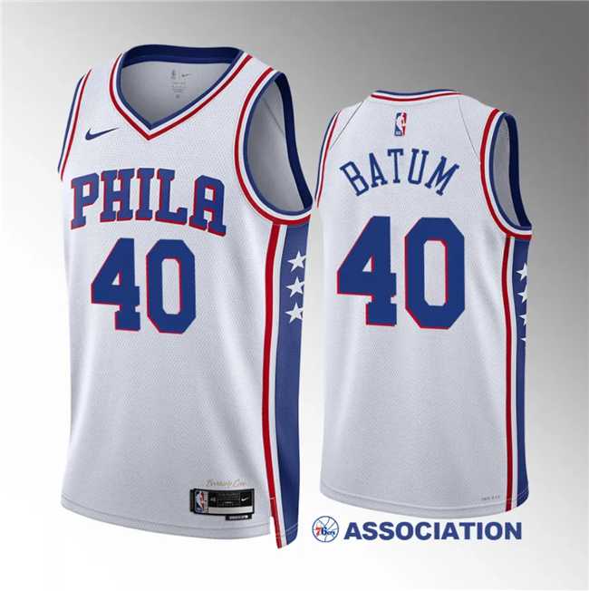 Men%27s Philadelphia 76ers #40 Nicolas Batum White Association Edition Stitched Jersey Dzhi